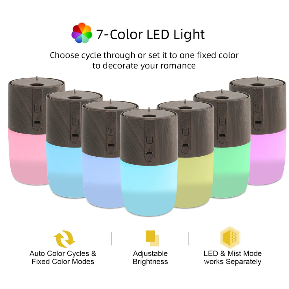 300ml Wood Grain Ultrasonic Diffuser – 7 LED Colors + Oils