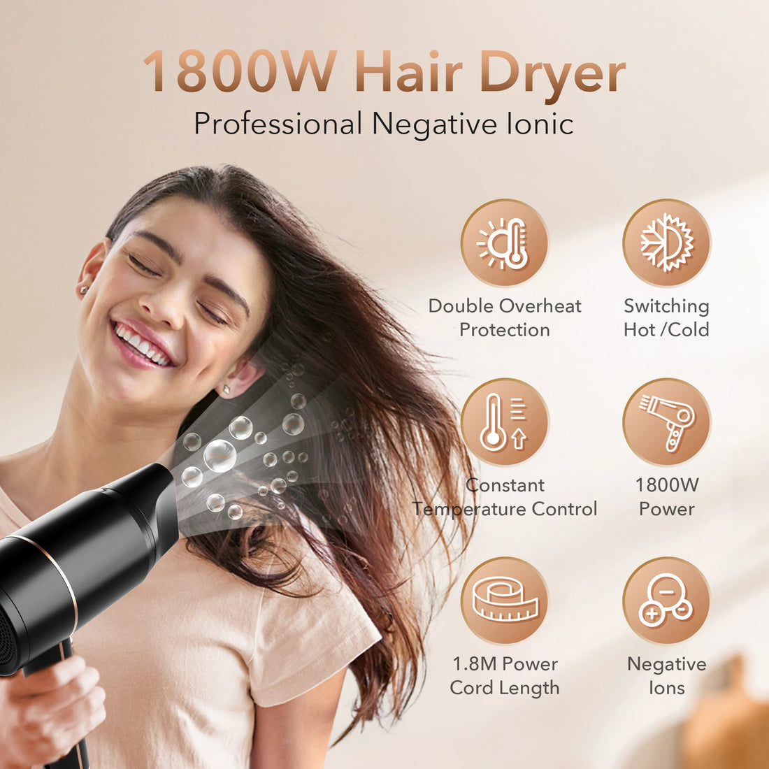 Sejoy 1800W Negative Ion Hair Dryer (110 V)