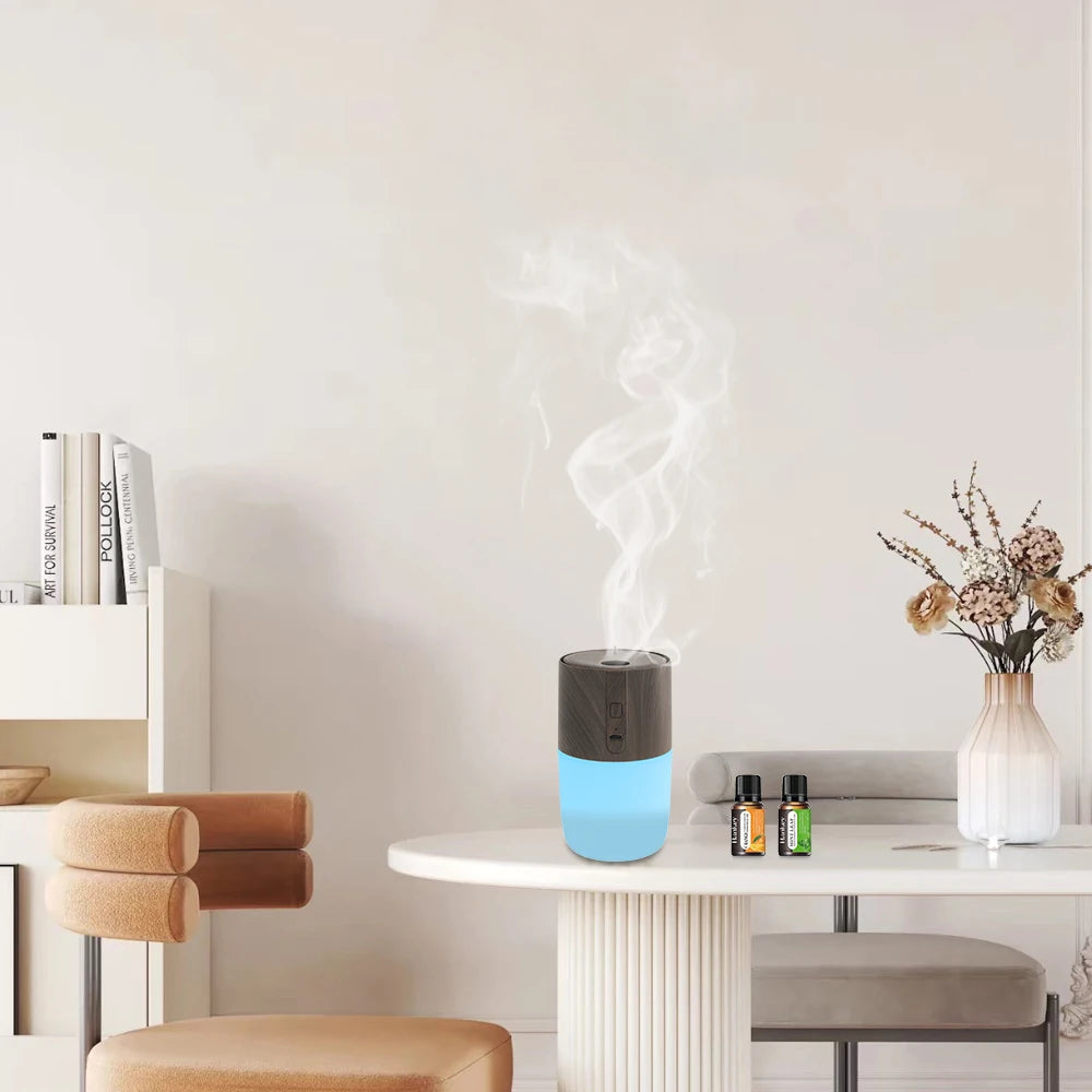 300ml Wood Grain Ultrasonic Diffuser – 7 LED Colors + Oils