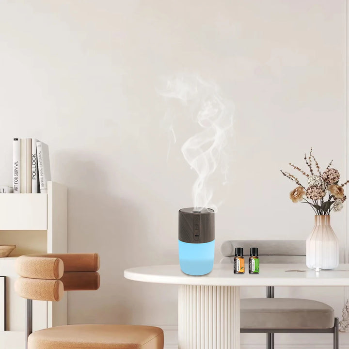 300ml Wood Grain Ultrasonic Diffuser – 7 LED Colors + Oils