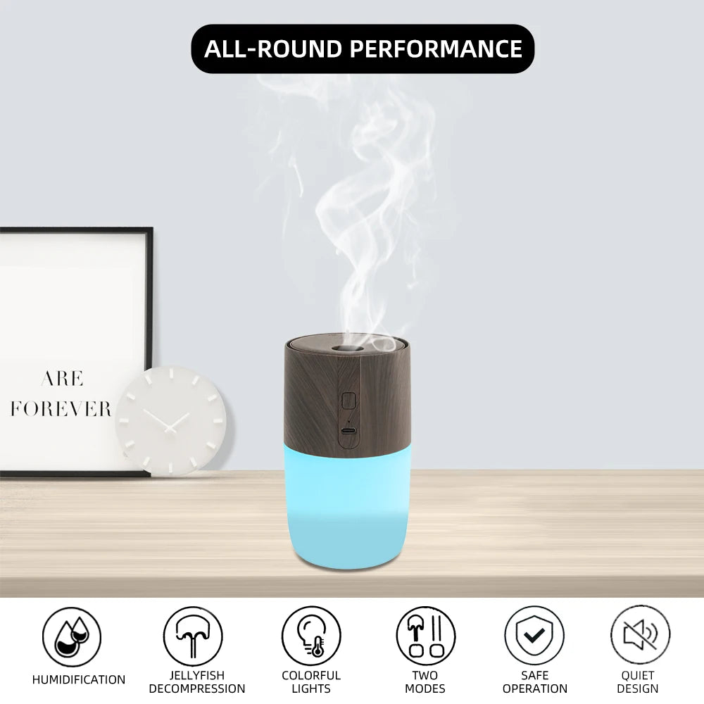 300ml Wood Grain Ultrasonic Diffuser – 7 LED Colors + Oils