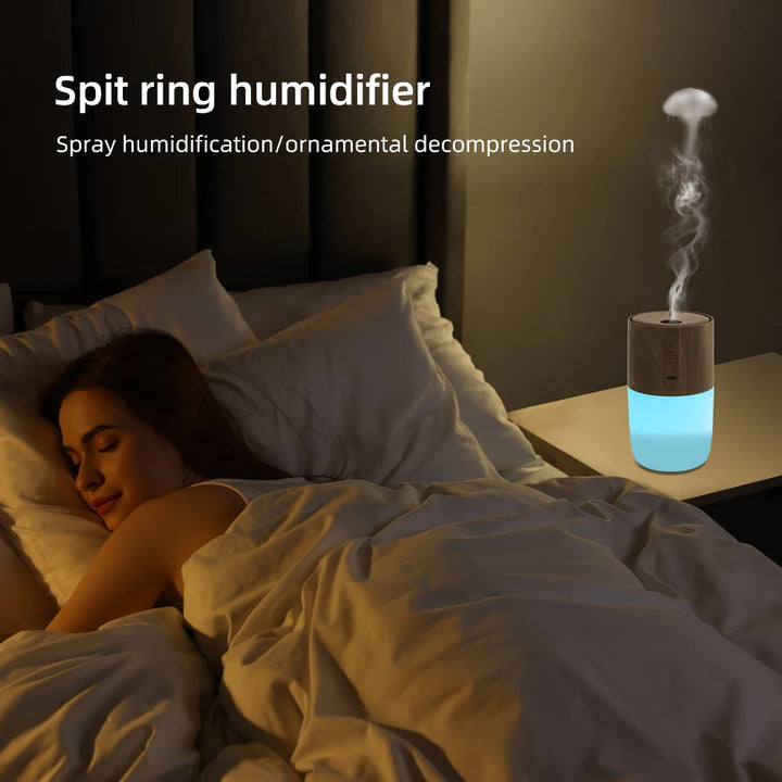 300ml Wood Grain Ultrasonic Diffuser – 7 LED Colors + Oils
