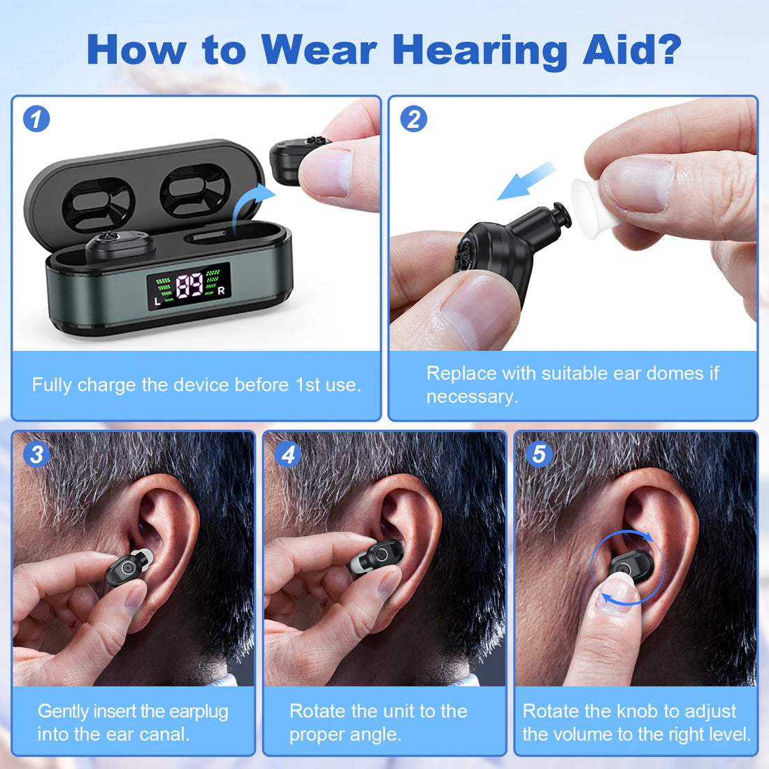 Invisible Rechargeable Hearing Aids with Charging Case