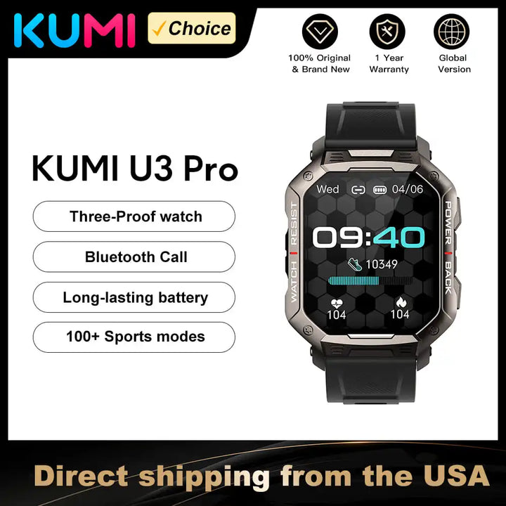 KUMI U3 Pro Smartwatch – 1.83″, 3‑Proof & Call-Enabled